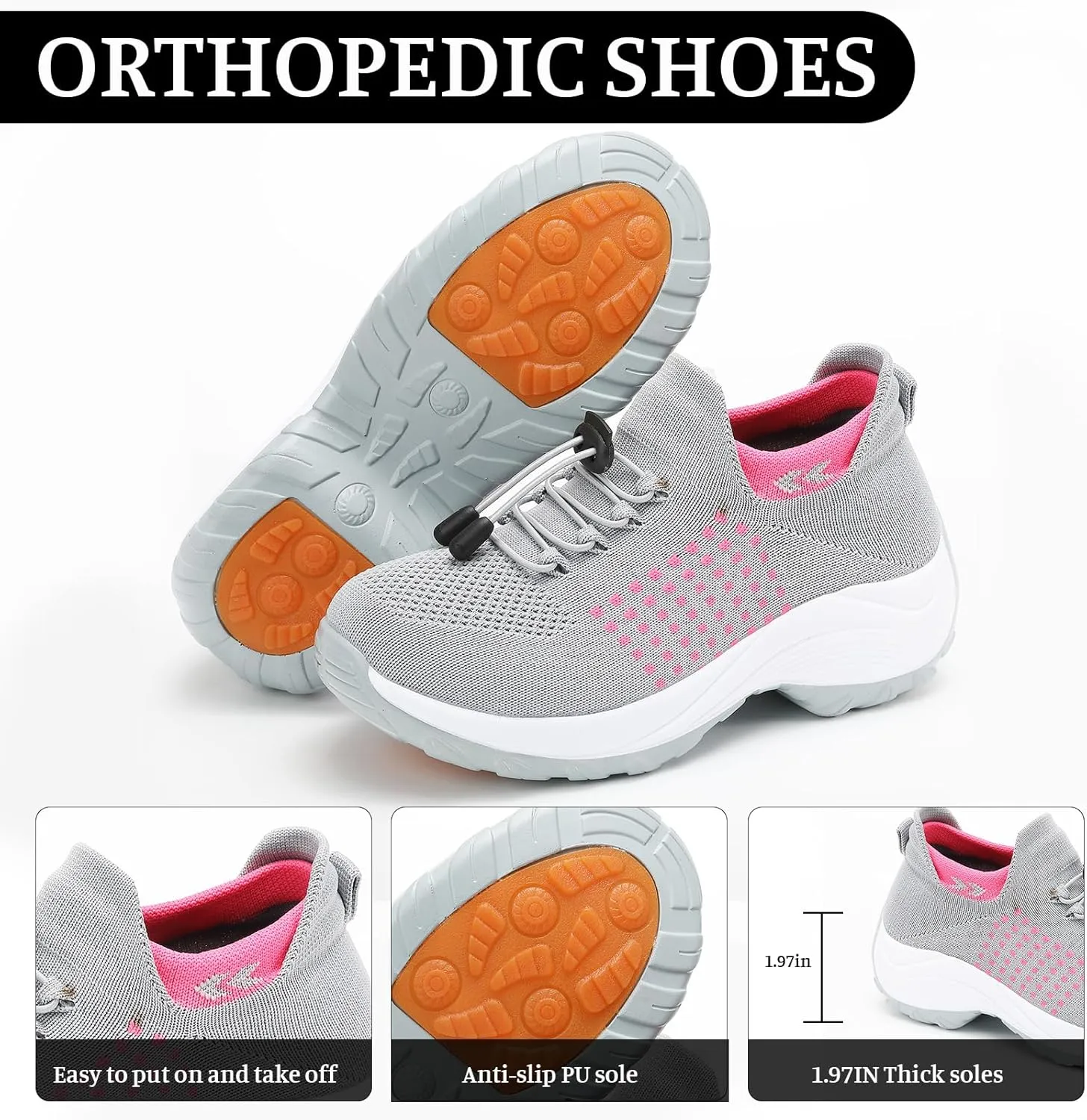 Comfort Wear Orthowear Shoes for Women Men Comfortwear Ortho Stretch Cushion Shoes Women Plantar Fasciitis Walking Shoe Slip On Trainers Comfortable Casual Ladies Athletic Sneakers Thick Bottom
