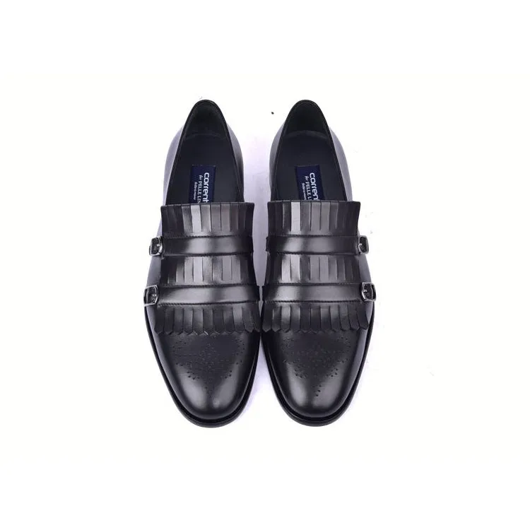 Corrente C0001902-5211 Men's Shoes Black Calf-Skin Leather Kilt Buckles Loafers (CRT1497)
