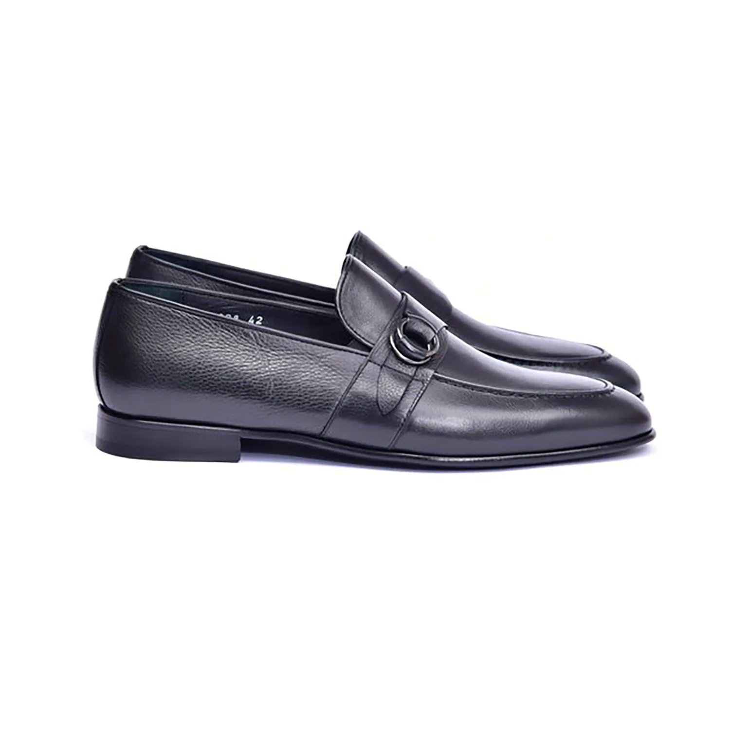 Corrente C00102-6628 Men's Shoes Black Calf-Skin Leather Side Buckle Loafers (CRT1478)