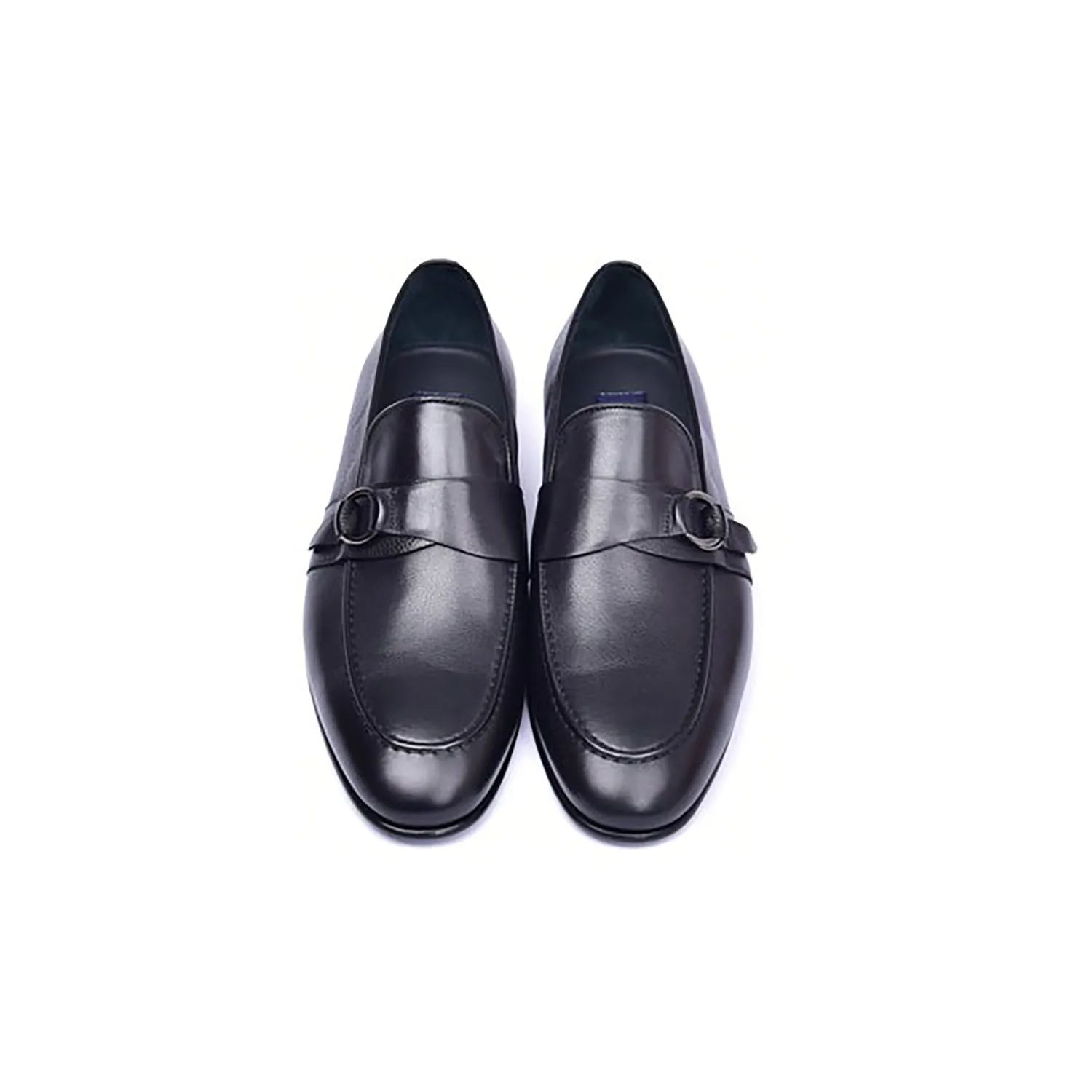 Corrente C00102-6628 Men's Shoes Black Calf-Skin Leather Side Buckle Loafers (CRT1478)