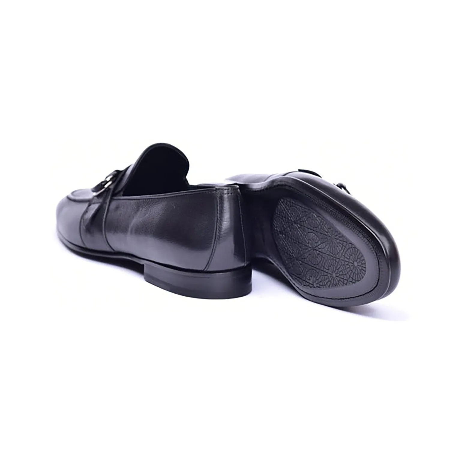 Corrente C00102-6628 Men's Shoes Black Calf-Skin Leather Side Buckle Loafers (CRT1478)
