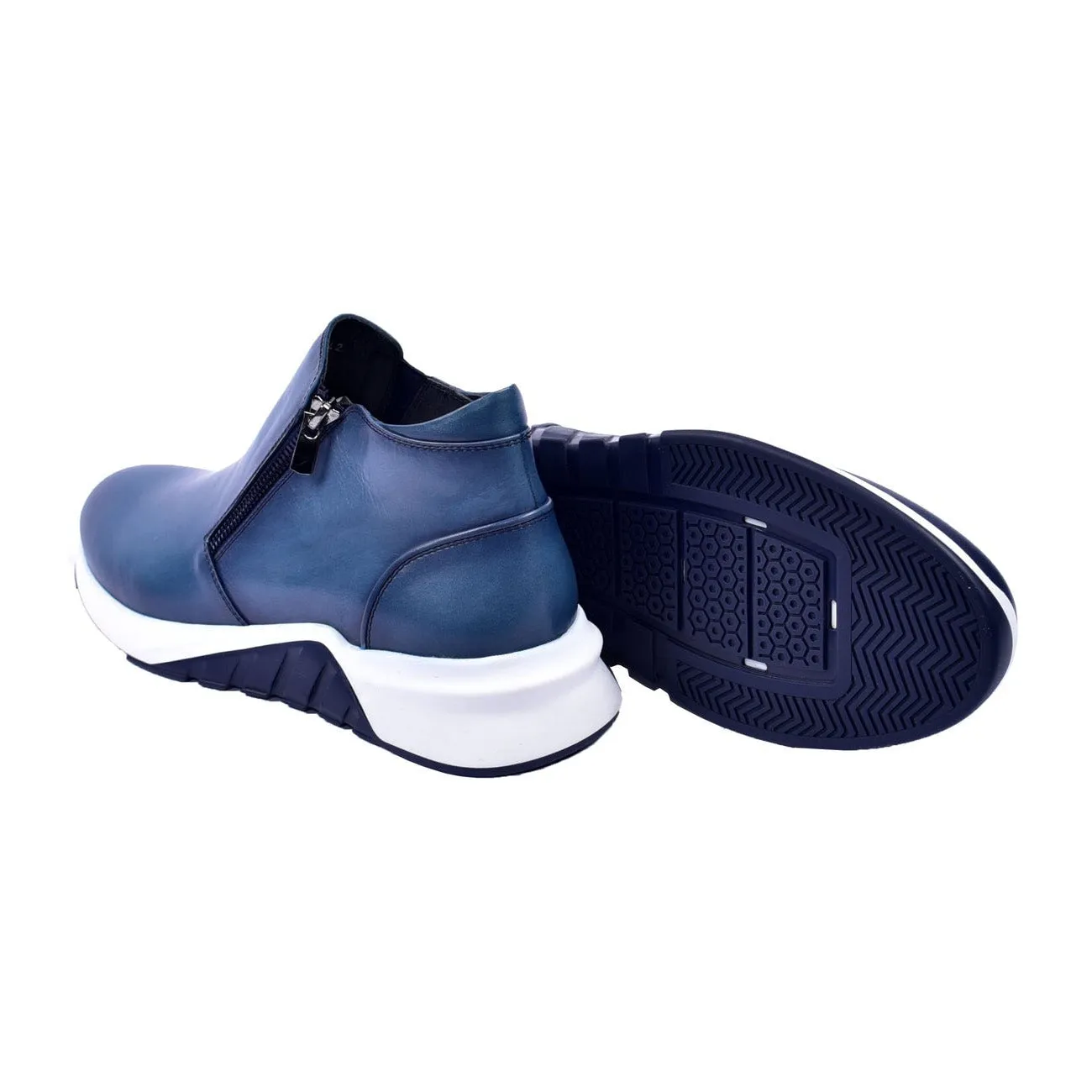 Corrente C00153 6002 Men's Shoes Blue Calf Skin Leather High Top Sneakers (CRT1271)