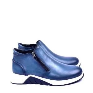Corrente C00153 6002 Men's Shoes Blue Calf Skin Leather High Top Sneakers (CRT1271)