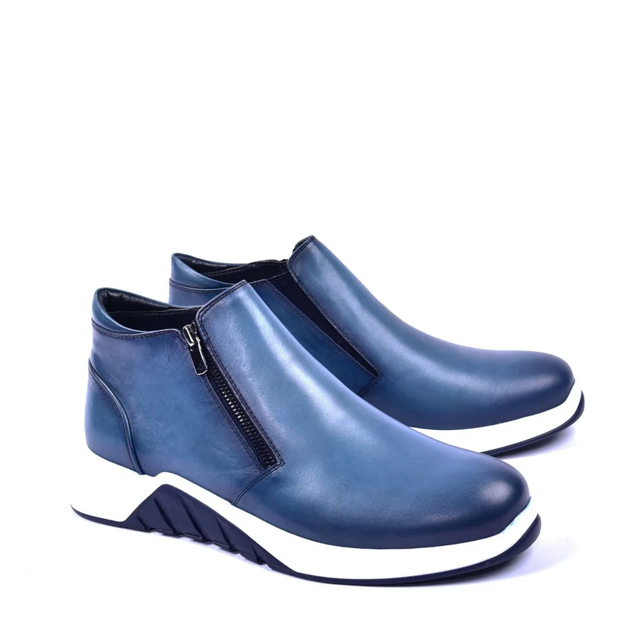 Corrente C00153 6002 Men's Shoes Blue Calf Skin Leather High Top Sneakers (CRT1271)
