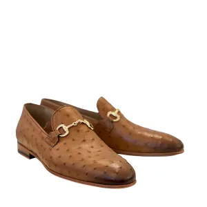 Corrente C02203 5405 Men's Shoes Tan Genuine Ostrich Bit Buckle Loafers (CRT1376)