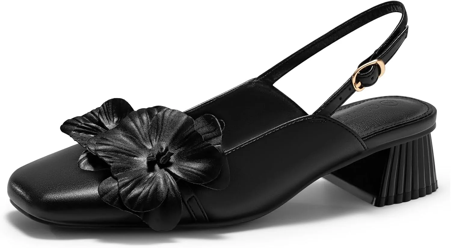 Coutgo Womens Slingback Chunky Heels Flower Closed Square Toe Pumps Work Dress Shoes