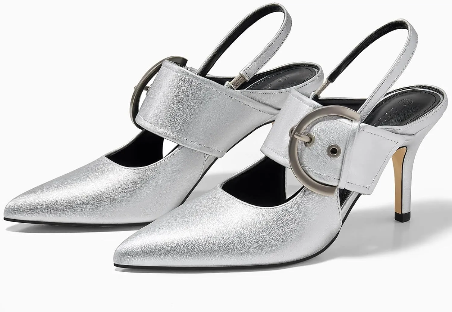 Coutgo Womens Slingback Pumps Closed Pointed Toe High Heels Belt Buckle Strap Dressy Work Shoes
