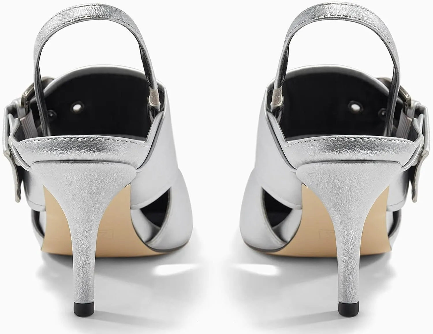 Coutgo Womens Slingback Pumps Closed Pointed Toe High Heels Belt Buckle Strap Dressy Work Shoes