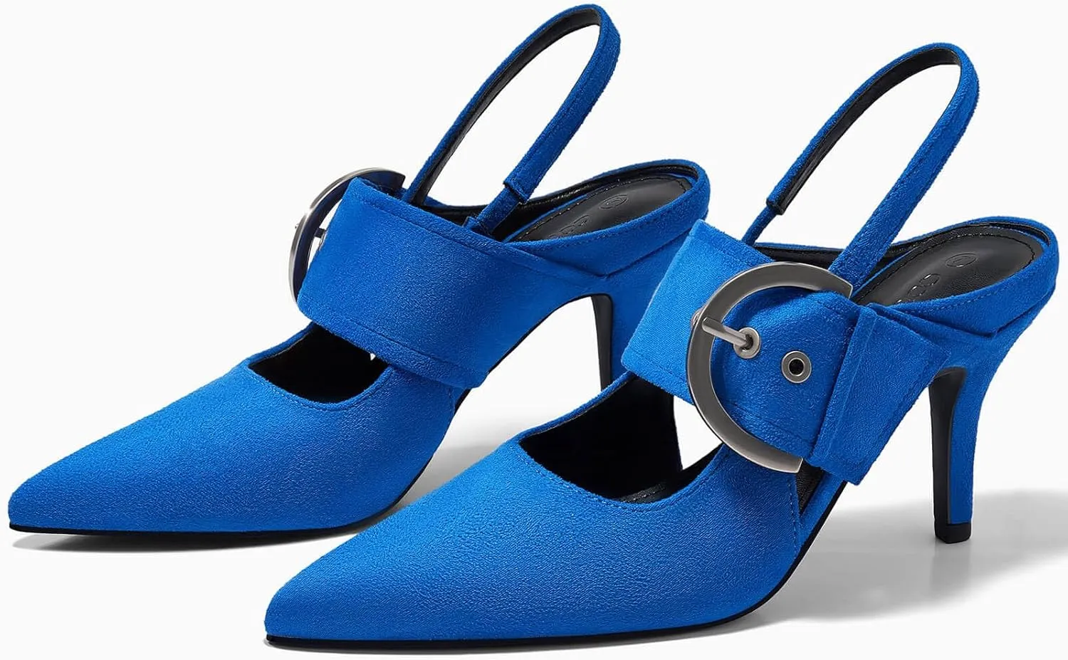 Coutgo Womens Slingback Pumps Closed Pointed Toe High Heels Belt Buckle Strap Dressy Work Shoes