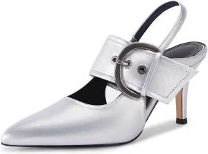Coutgo Womens Slingback Pumps Closed Pointed Toe High Heels Belt Buckle Strap Dressy Work Shoes