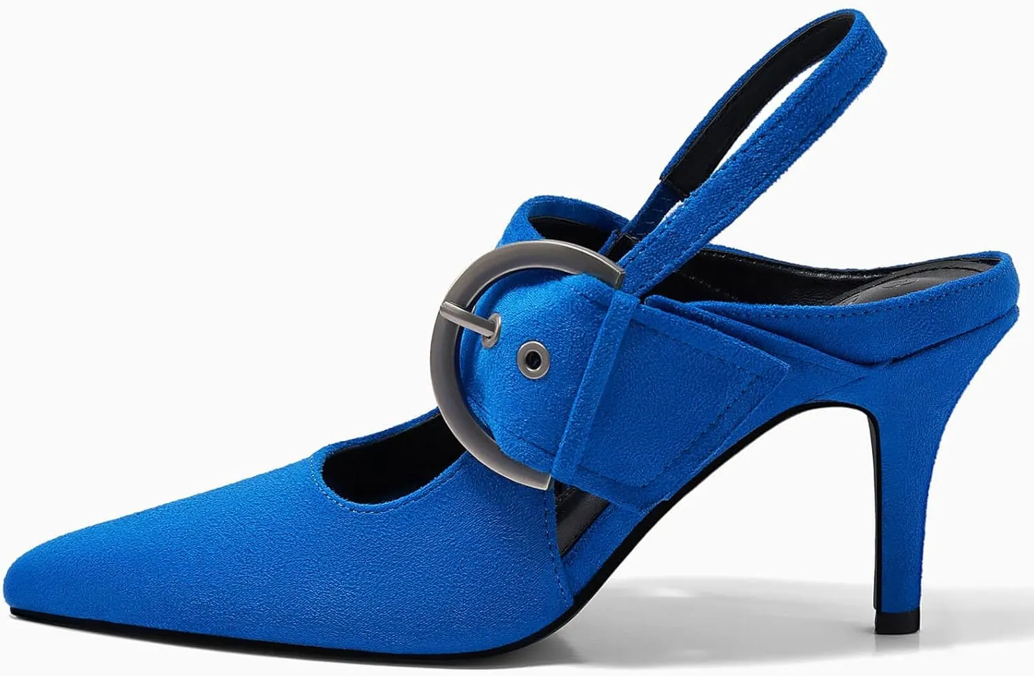 Coutgo Womens Slingback Pumps Closed Pointed Toe High Heels Belt Buckle Strap Dressy Work Shoes