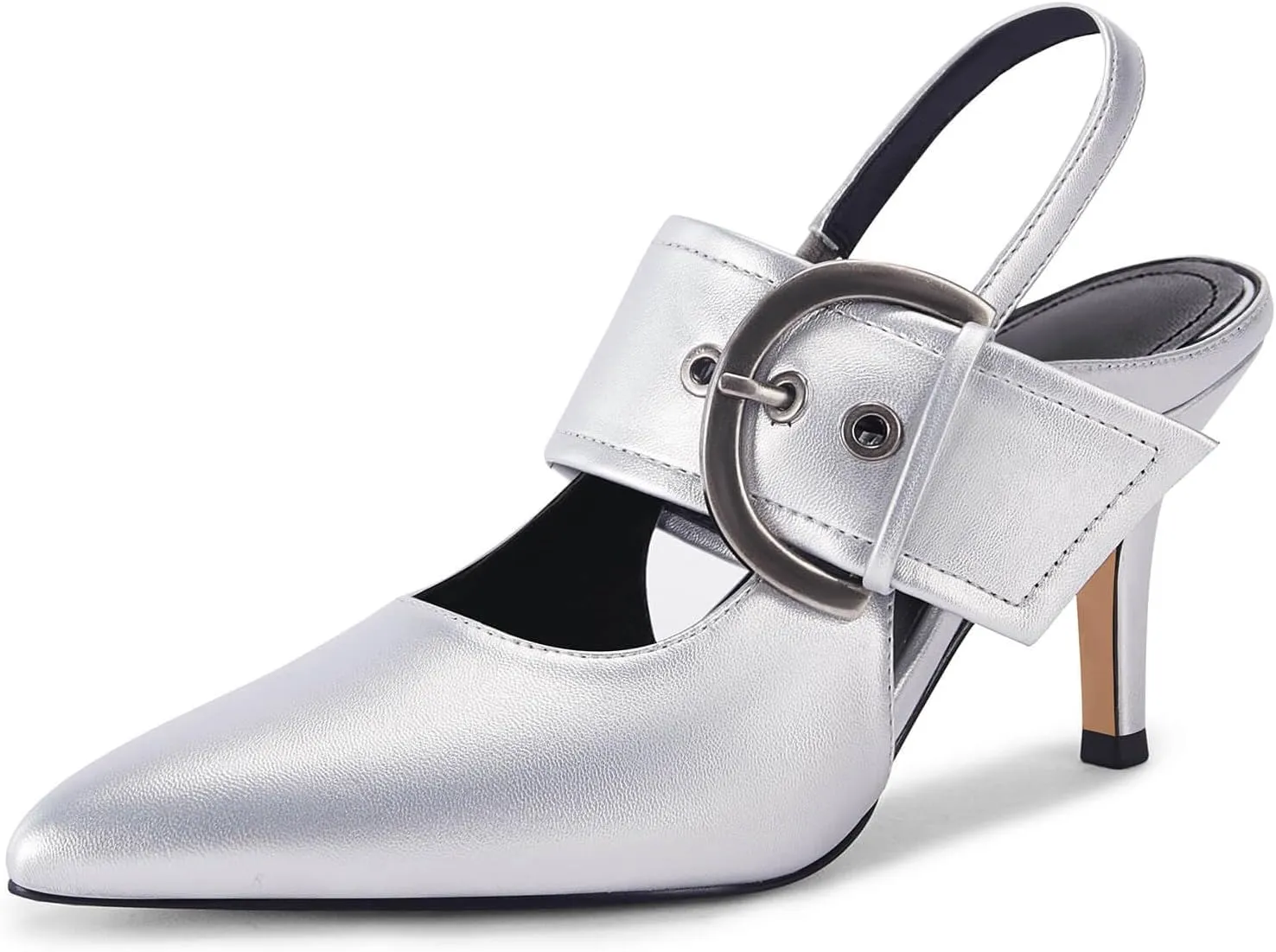 Coutgo Womens Slingback Pumps Closed Pointed Toe High Heels Belt Buckle Strap Dressy Work Shoes