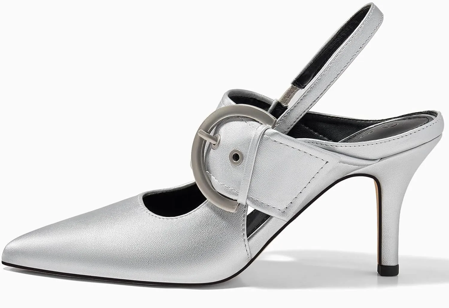 Coutgo Womens Slingback Pumps Closed Pointed Toe High Heels Belt Buckle Strap Dressy Work Shoes