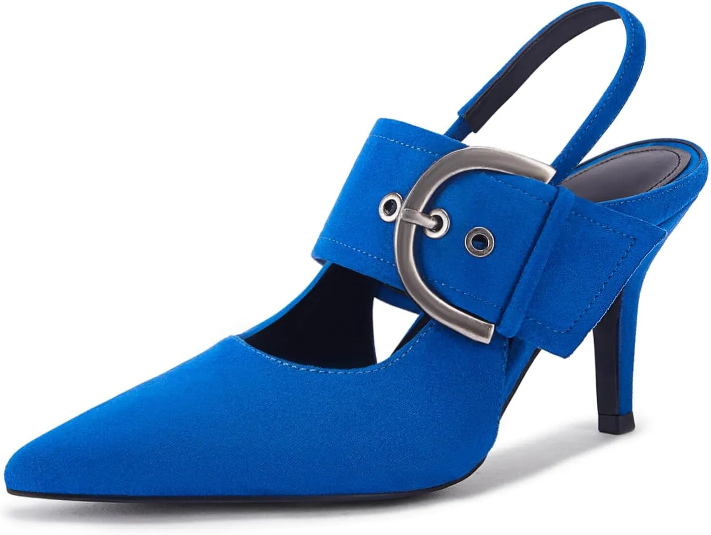 Coutgo Womens Slingback Pumps Closed Pointed Toe High Heels Belt Buckle Strap Dressy Work Shoes