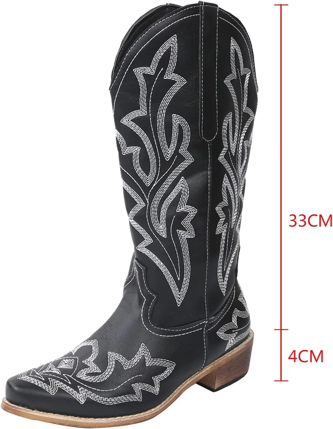 Cowgirl Boots Mid Calf Women's Cowboy Boots Mid Calf with Embroidery Cowgirl Boots Chunky Heel Western Boots Pull On