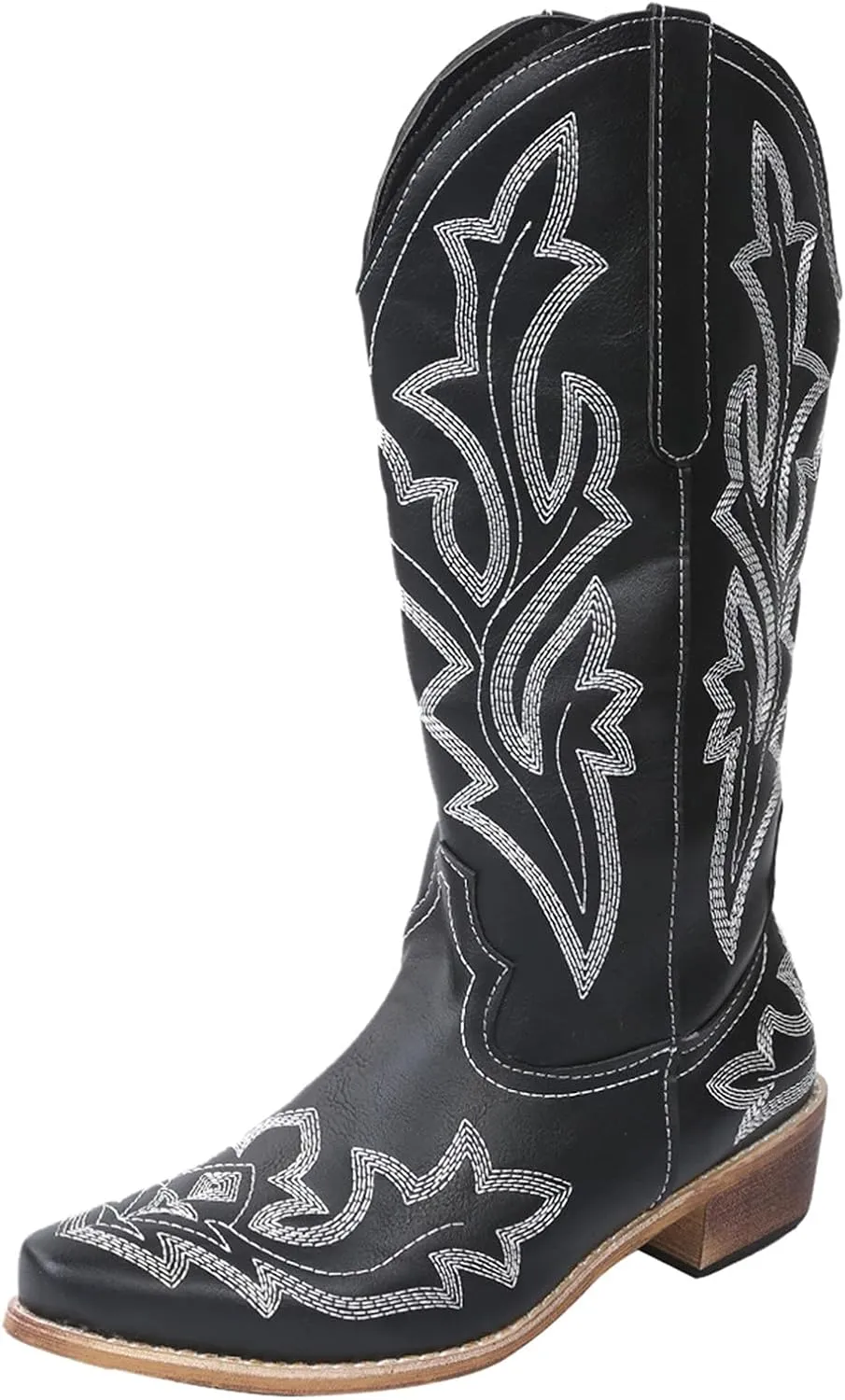 Cowgirl Boots Mid Calf Women's Cowboy Boots Mid Calf with Embroidery Cowgirl Boots Chunky Heel Western Boots Pull On