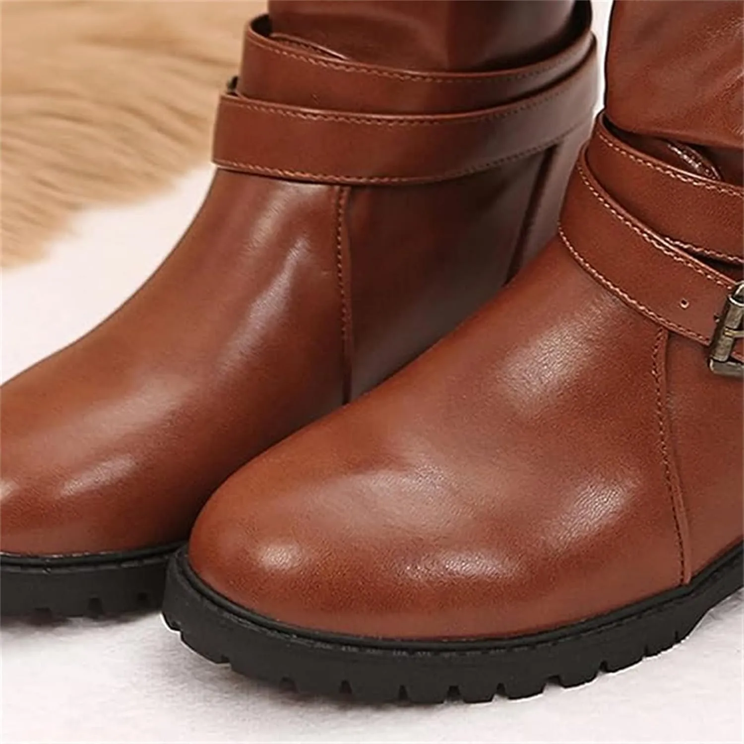 Cowgirl Boots Wide Calf Women's Combat boots Mid Calf Low Heel Motorcycle Riding Military Biker Fashion Ankle booties