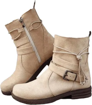 Cowgirl Boots Wide Calf Women's Combat boots Mid Calf Low Heel Motorcycle Riding Military Biker Fashion Ankle booties