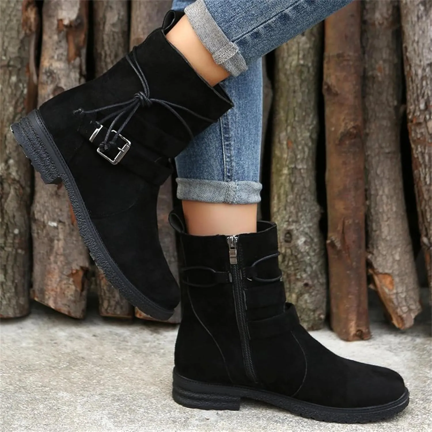 Cowgirl Bo_ots Wide_Calf Mid_Calf Dress bo_ots for Women Biker bo_ots Low He_el Side Zipper Combat Riding Ankle bo_oties