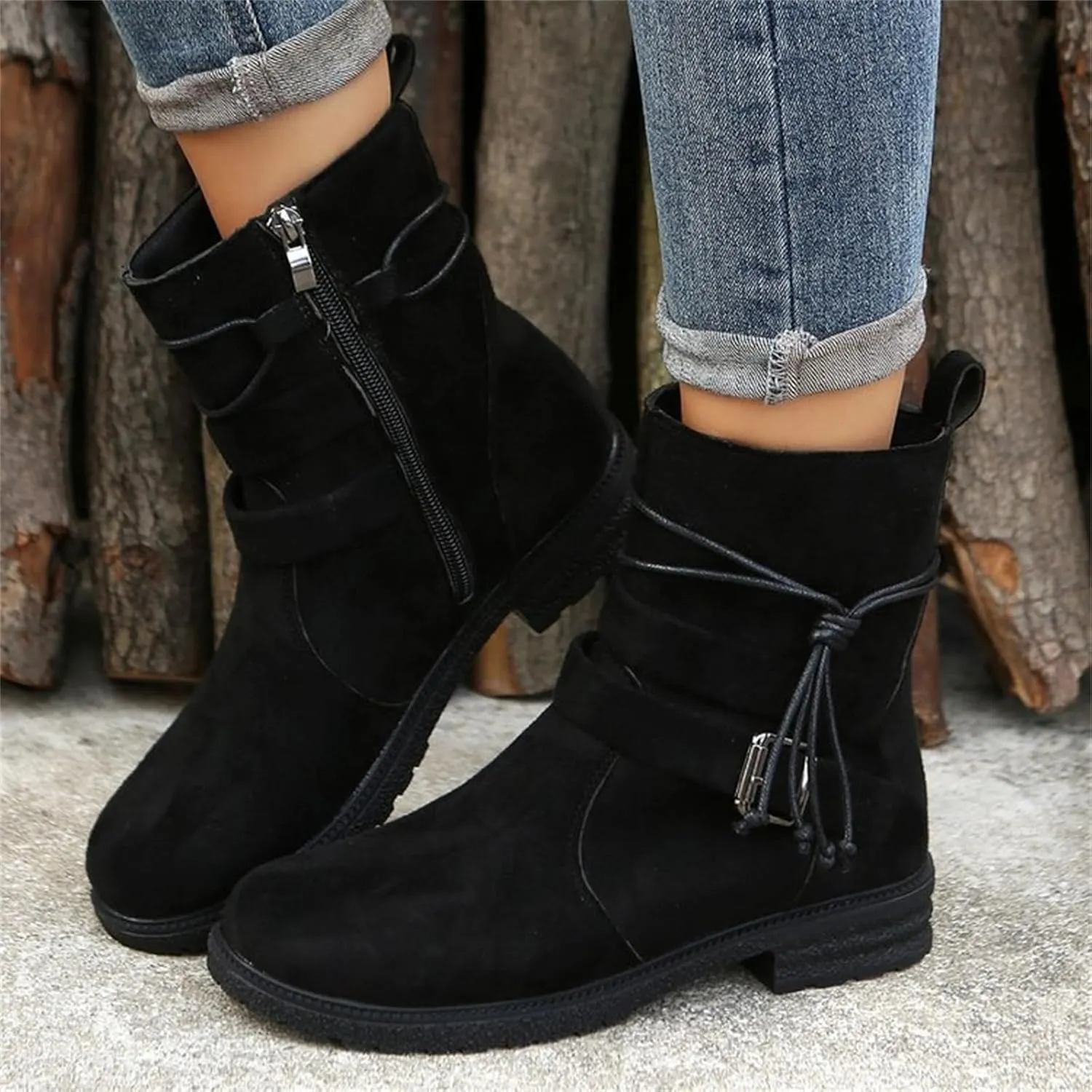 Cowgirl Bo_ots Wide_Calf Mid_Calf Dress bo_ots for Women Biker bo_ots Low He_el Side Zipper Combat Riding Ankle bo_oties