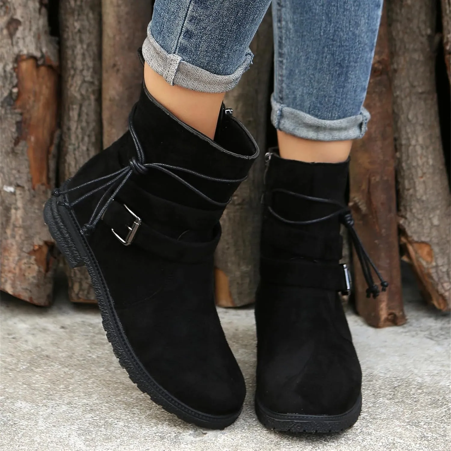 Cowgirl Bo_ots Wide_Calf Mid_Calf Dress bo_ots for Women Biker bo_ots Low He_el Side Zipper Combat Riding Ankle bo_oties