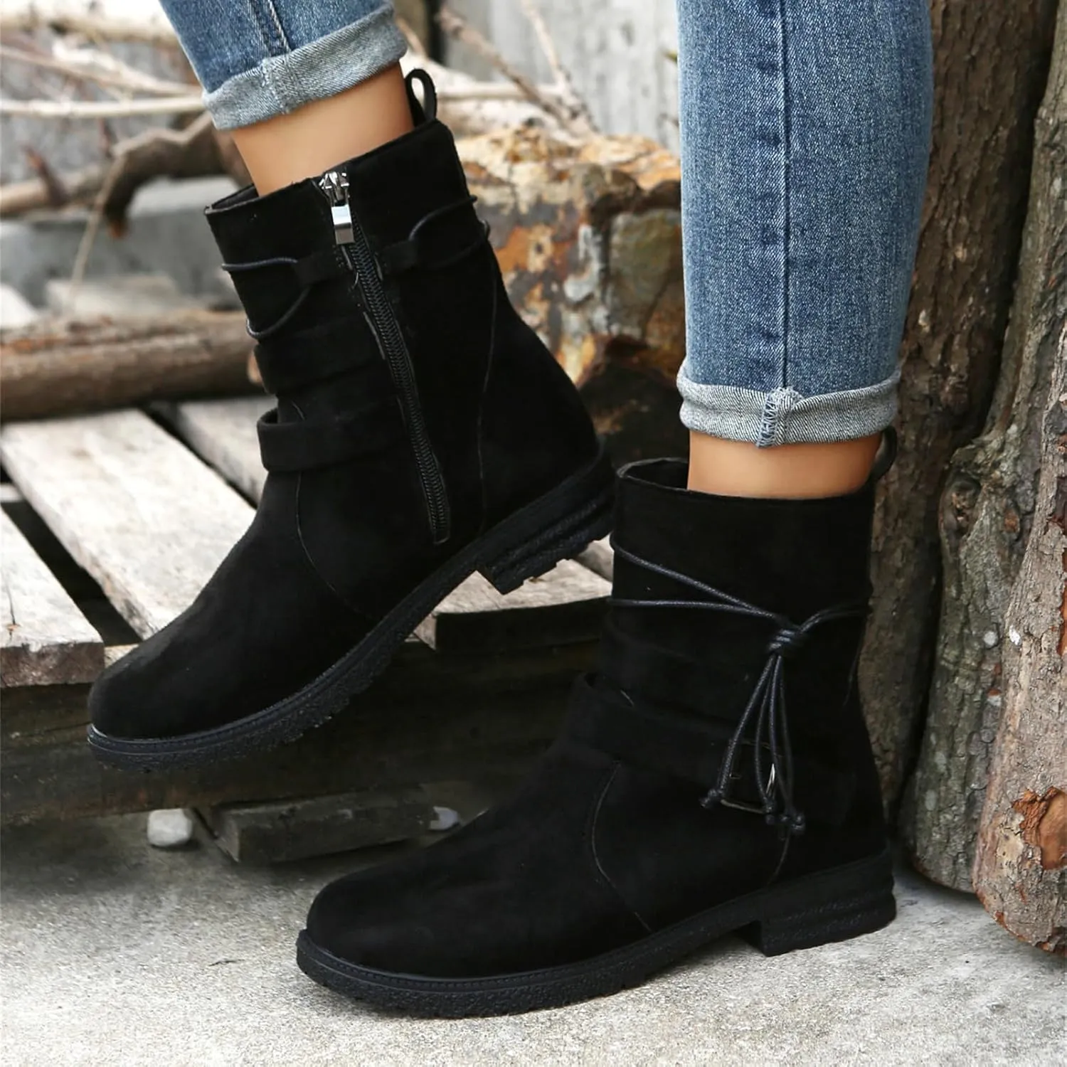 Cowgirl Bo_ots Wide_Calf Mid_Calf Dress bo_ots for Women Biker bo_ots Low He_el Side Zipper Combat Riding Ankle bo_oties