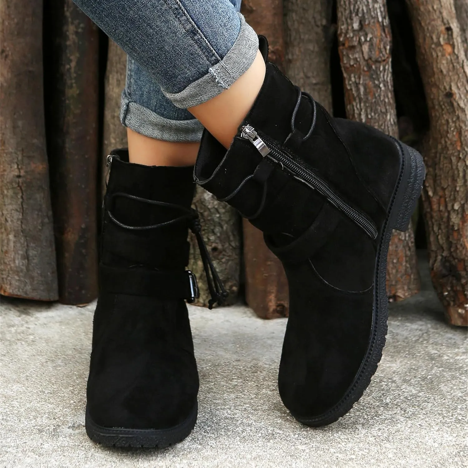 Cowgirl Bo_ots Wide_Calf Mid_Calf Dress bo_ots for Women Biker bo_ots Low He_el Side Zipper Combat Riding Ankle bo_oties