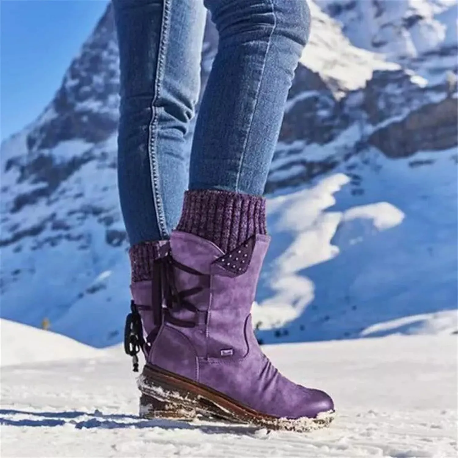 Cowgirl Boots Women Short Heel Mid Calf Riding Winter boots Side Zipper Motorcycle Combat Military Biker Ankle booties