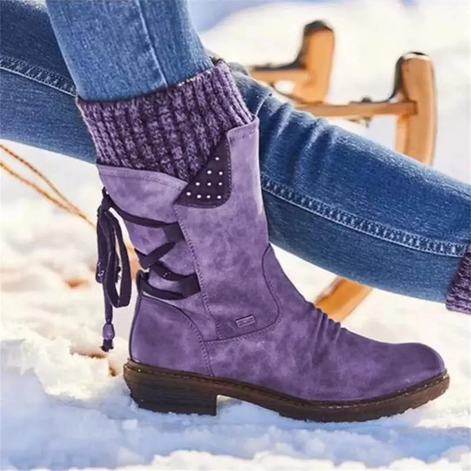 Cowgirl Boots Women Short Heel Mid Calf Riding Winter boots Side Zipper Motorcycle Combat Military Biker Ankle booties