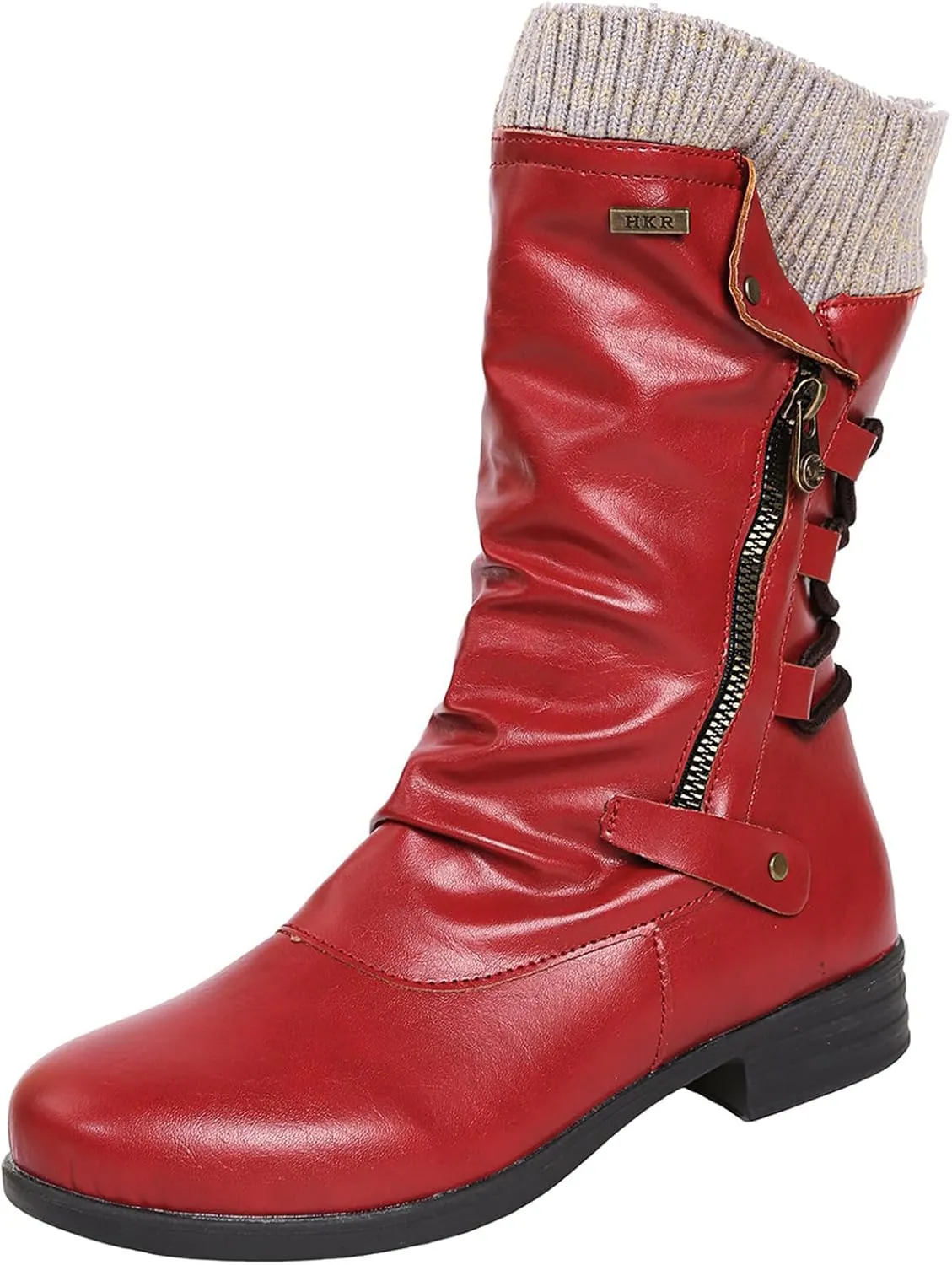 Cowgirl Boots Women Wide Calf Zipper Biker boots Mid Calf Motorcycle Fashion Combat Riding Military Ankle booties 2024