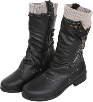 Cowgirl Boots Women Wide Calf Zipper Biker boots Mid Calf Motorcycle Fashion Combat Riding Military Ankle booties 2024