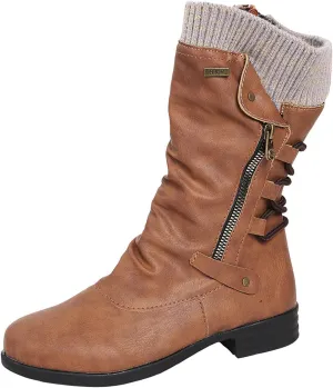 Cowgirl Boots Women Wide Calf Zipper Biker boots Mid Calf Motorcycle Fashion Combat Riding Military Ankle booties 2024