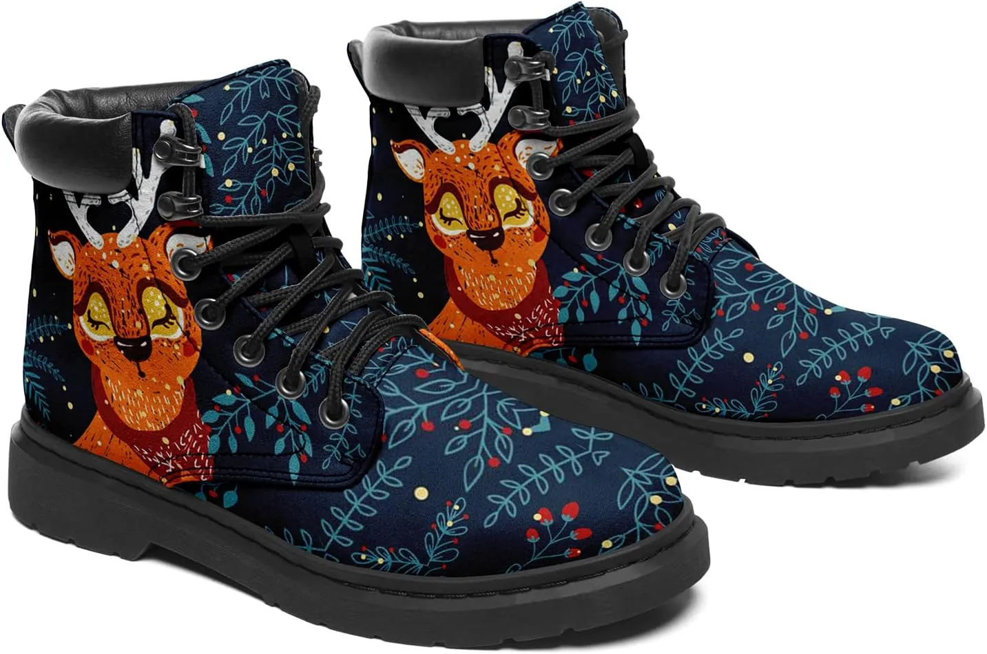 Custom Christmas Shoes, Christmas Santa Claus Boots Vegan Leather Lace up Boots Personalized Christmas Gift for Family, Friends
