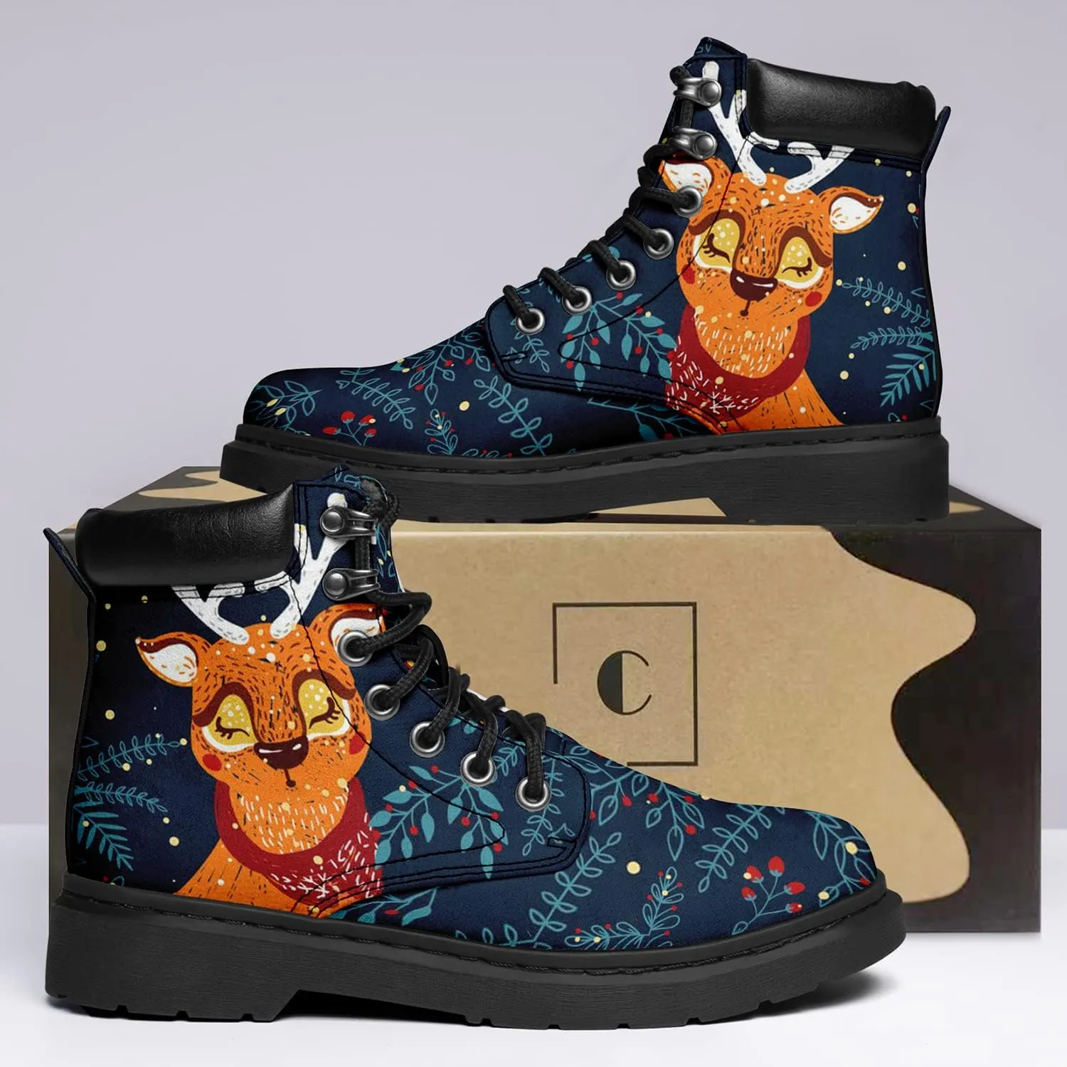 Custom Christmas Shoes, Christmas Santa Claus Boots Vegan Leather Lace up Boots Personalized Christmas Gift for Family, Friends