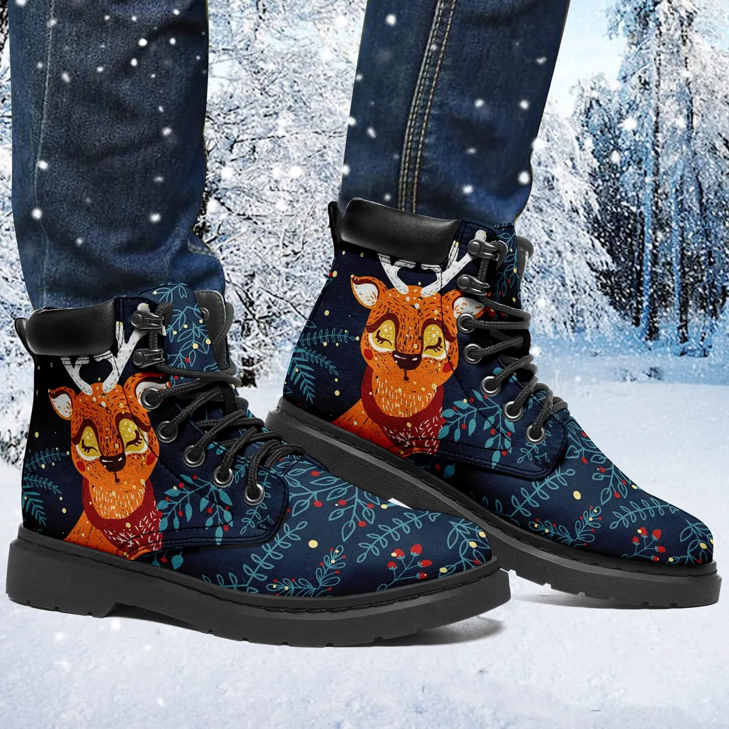 Custom Christmas Shoes, Christmas Santa Claus Boots Vegan Leather Lace up Boots Personalized Christmas Gift for Family, Friends