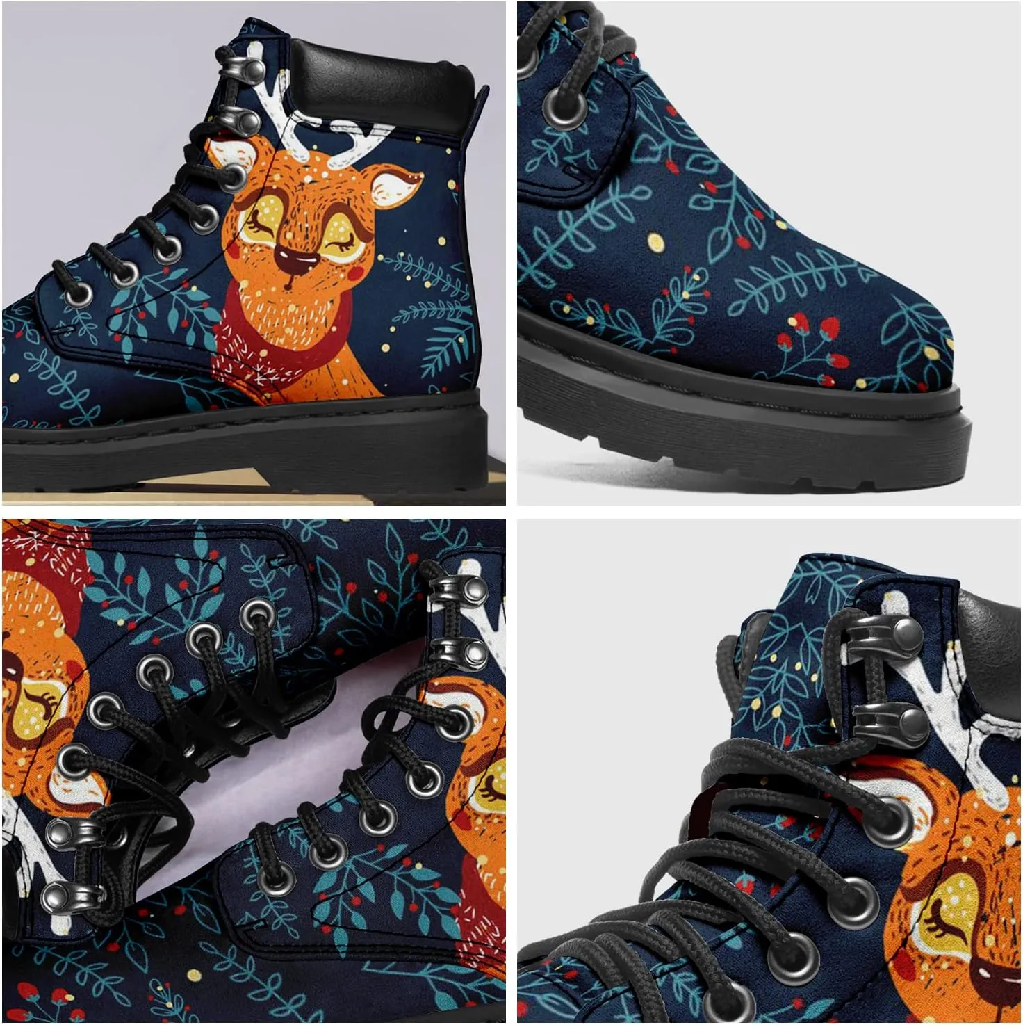 Custom Christmas Shoes, Christmas Santa Claus Boots Vegan Leather Lace up Boots Personalized Christmas Gift for Family, Friends