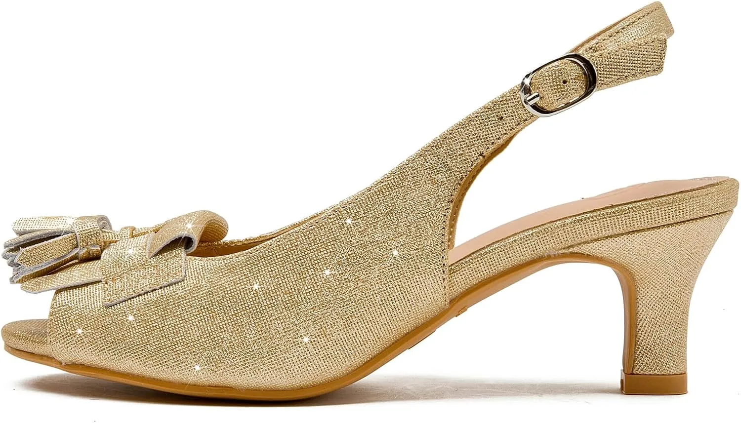 DADAWEN Women's Slingback Kitten Heels Tassels Peep Toe Pumps Wedding Party Dress Shoes