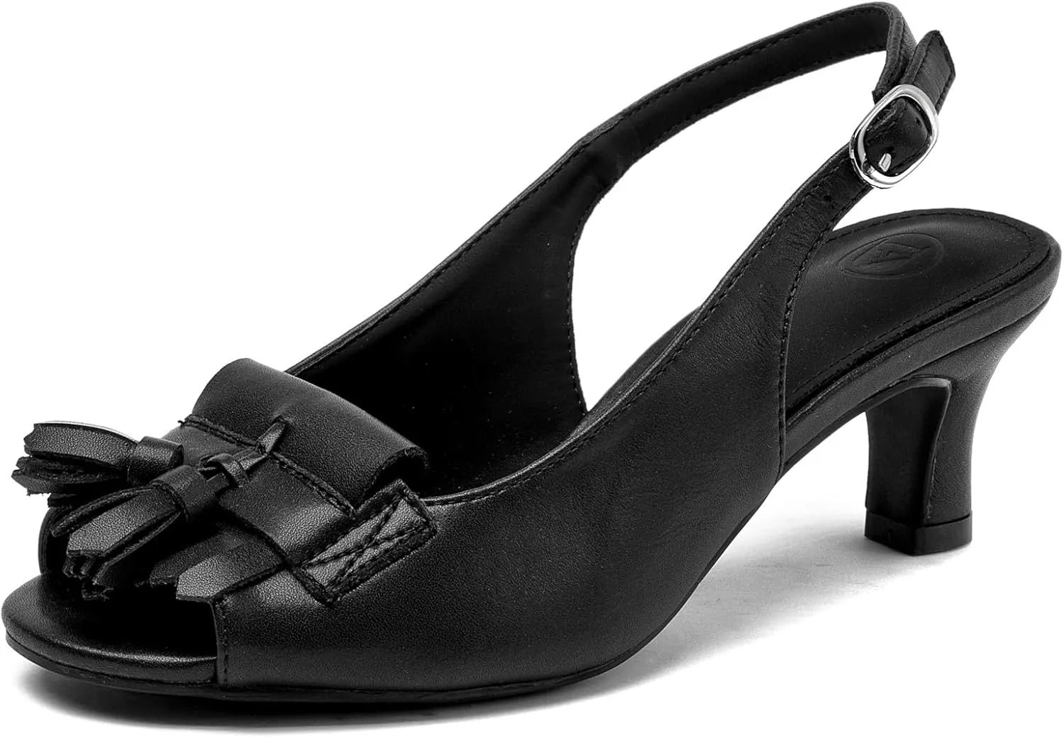 DADAWEN Women's Slingback Kitten Heels Tassels Peep Toe Pumps Wedding Party Dress Shoes
