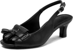 DADAWEN Women's Slingback Kitten Heels Tassels Peep Toe Pumps Wedding Party Dress Shoes