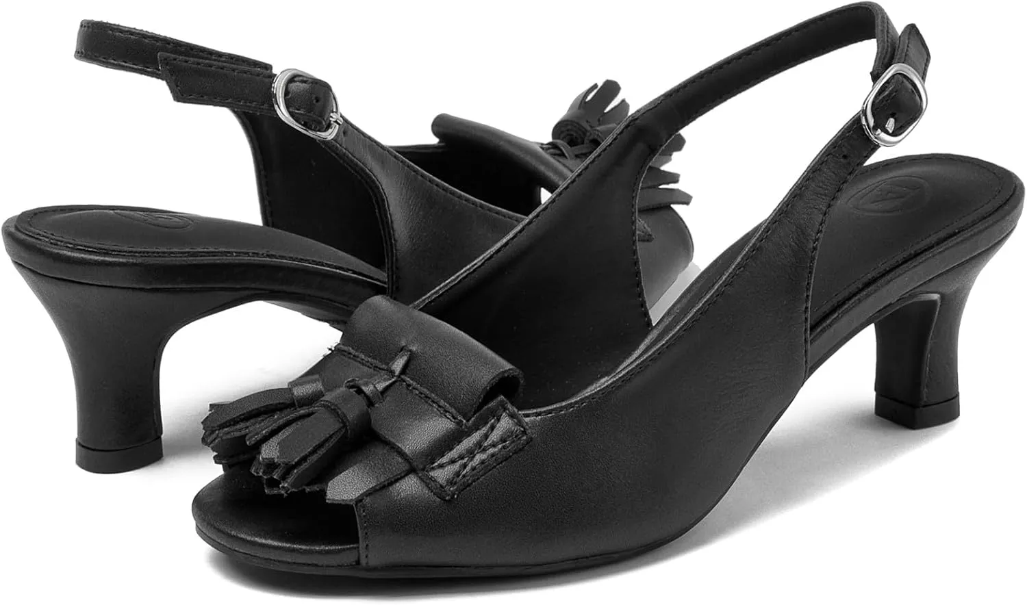 DADAWEN Women's Slingback Kitten Heels Tassels Peep Toe Pumps Wedding Party Dress Shoes