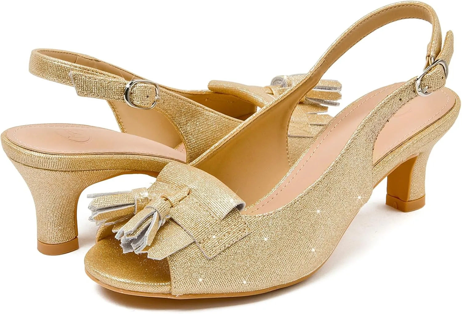 DADAWEN Women's Slingback Kitten Heels Tassels Peep Toe Pumps Wedding Party Dress Shoes