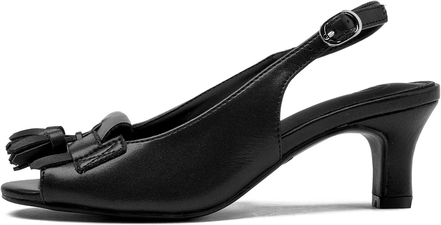 DADAWEN Women's Slingback Kitten Heels Tassels Peep Toe Pumps Wedding Party Dress Shoes