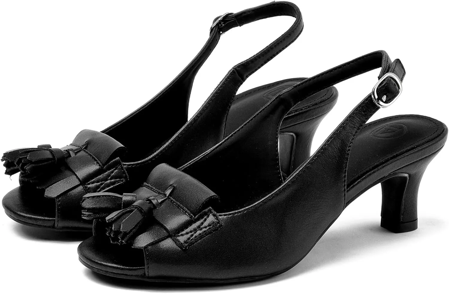 DADAWEN Women's Slingback Kitten Heels Tassels Peep Toe Pumps Wedding Party Dress Shoes