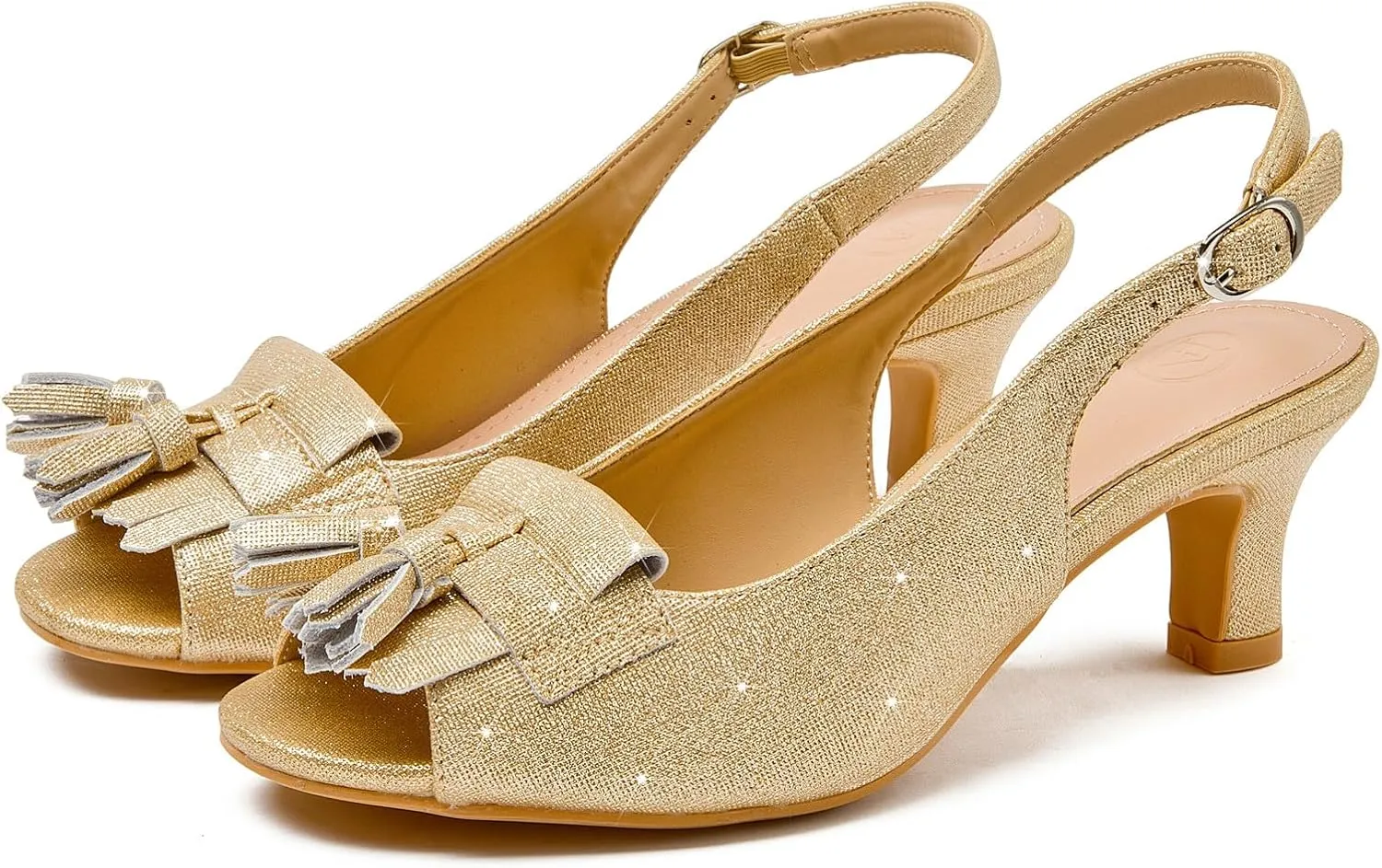 DADAWEN Women's Slingback Kitten Heels Tassels Peep Toe Pumps Wedding Party Dress Shoes