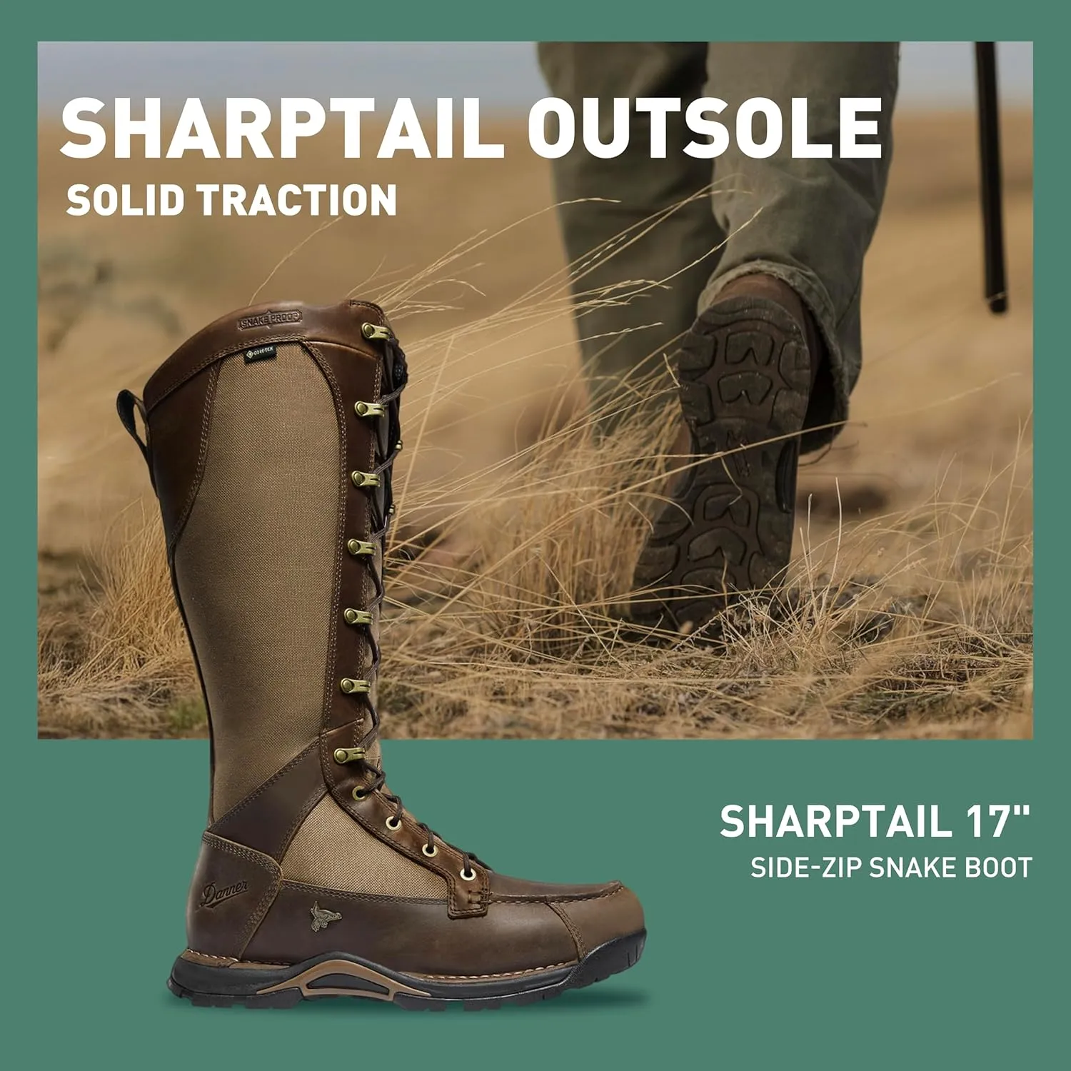 Danner Sharptail 17" Side-Zip Waterproof Snake Boots for Men - Full-Grain Leather and Nylon with 360?? Snake Guard, Comfort Footbed & Traction Outsole