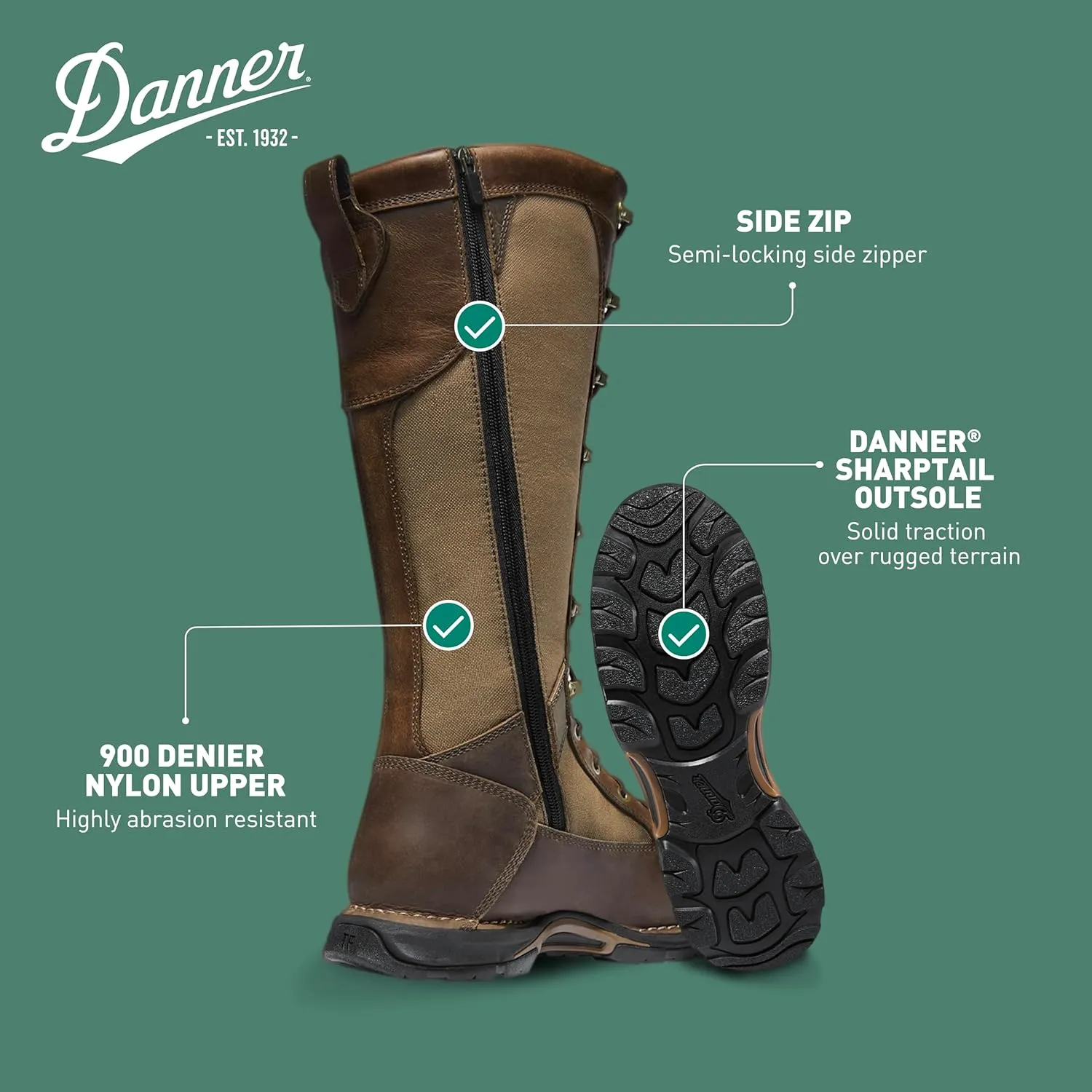Danner Sharptail 17" Side-Zip Waterproof Snake Boots for Men - Full-Grain Leather and Nylon with 360?? Snake Guard, Comfort Footbed & Traction Outsole