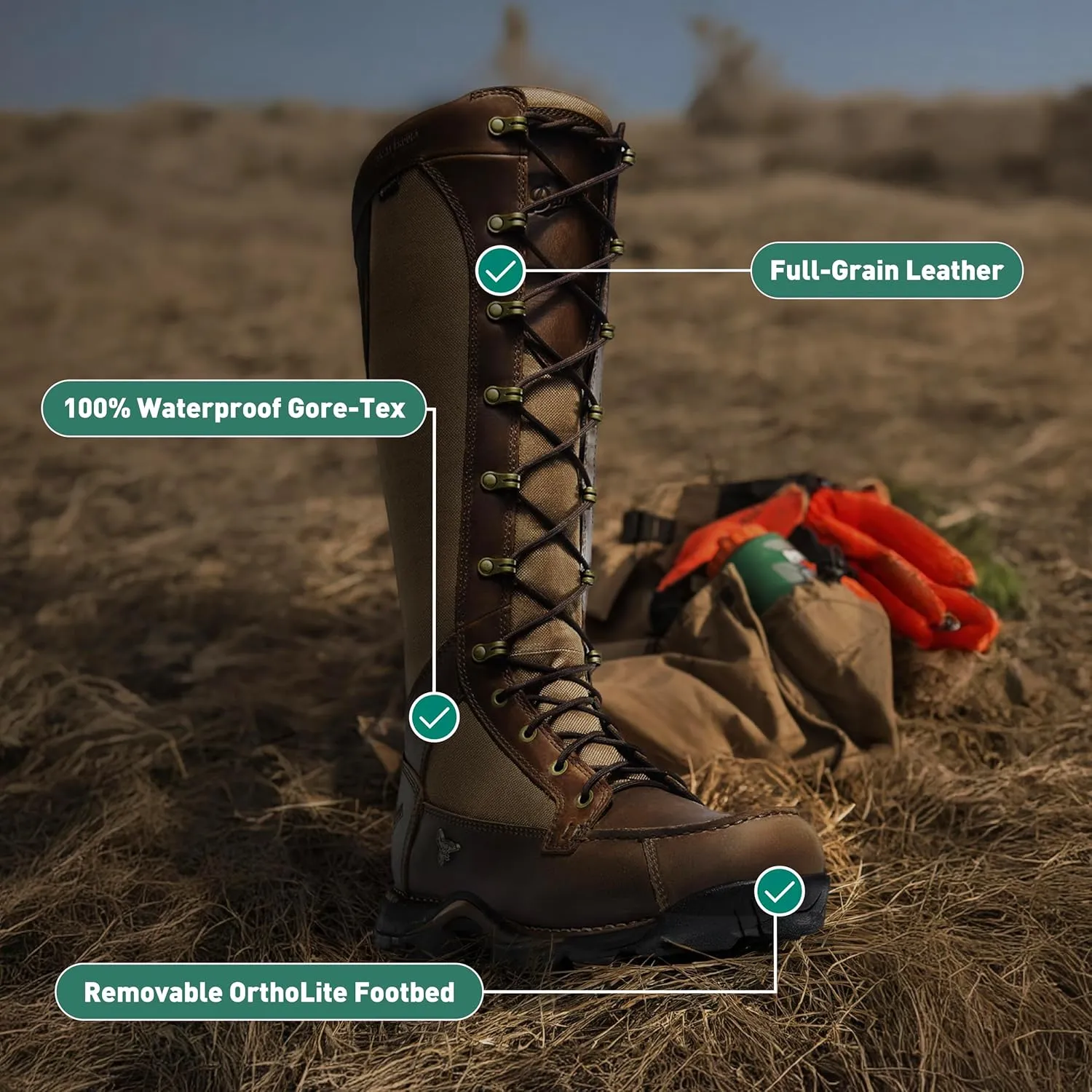 Danner Sharptail 17" Side-Zip Waterproof Snake Boots for Men - Full-Grain Leather and Nylon with 360?? Snake Guard, Comfort Footbed & Traction Outsole