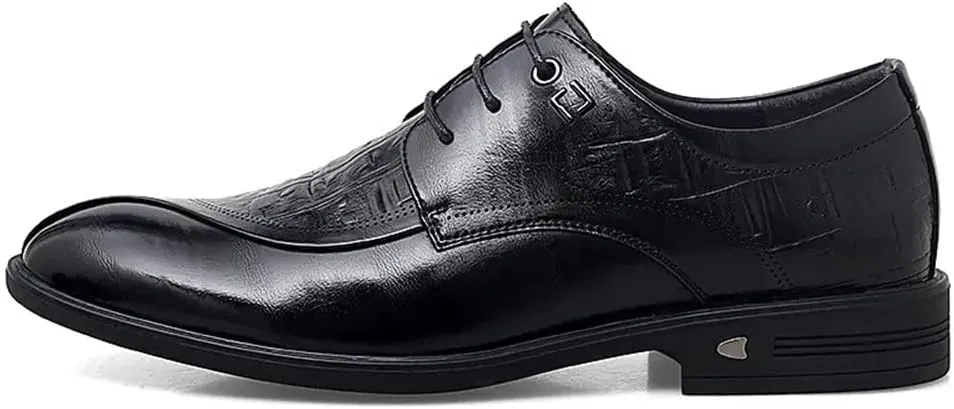 Dress Formal Shoes for Men Lace Up Crocodile Print Split Toe Vegan Leather Resistant Non Slip Rubber Sole Block Heel Anti-Slip Classic