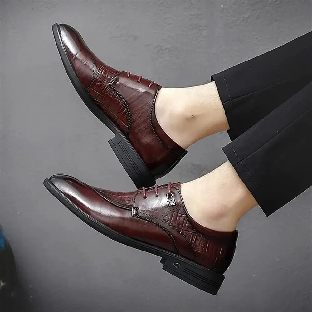 Dress Formal Shoes for Men Lace Up Crocodile Print Split Toe Vegan Leather Resistant Non Slip Rubber Sole Block Heel Anti-Slip Classic