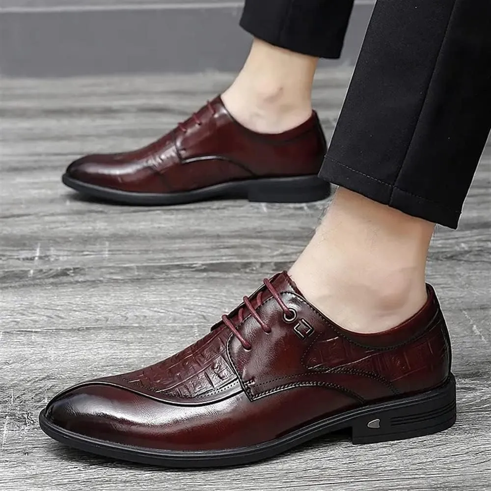 Dress Formal Shoes for Men Lace Up Crocodile Print Split Toe Vegan Leather Resistant Non Slip Rubber Sole Block Heel Anti-Slip Classic